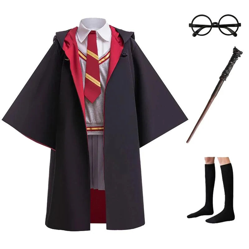 Disfraz de cosplay para niñas, top a rayas + capa, traje casual, carnaval, Halloween, cumpleaños, vestido de escuela de magia