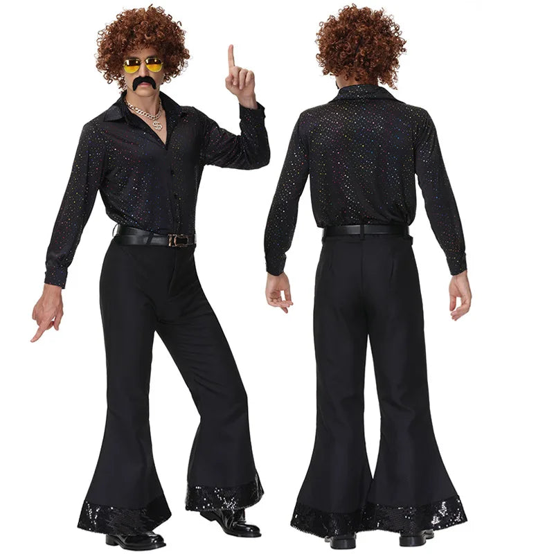70s Disco Costume - sequin bell-bottom jumpsuit