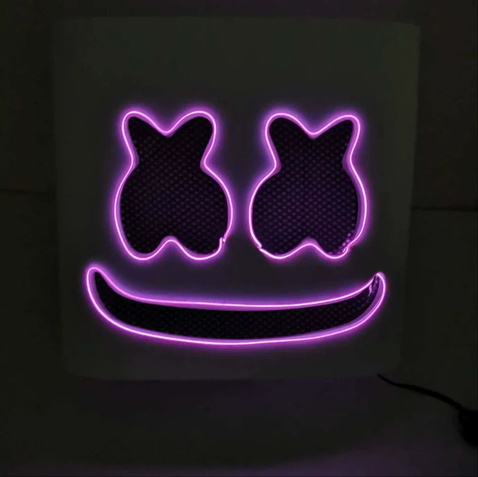Halloween Light Up Mask Full Face LED Neon Marshmallow Mask Headgear Luminous DJ Music Festival Props Cosplay Rave Party Mask