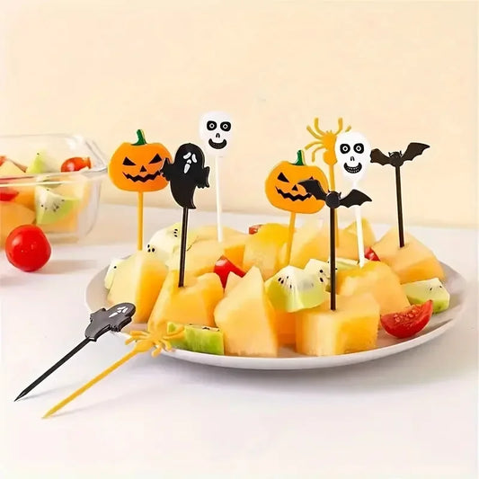 Juego mixto de palillos de Halloween: calabaza, fantasma, murciélago, tenedores de fruta, postre, cóctel, decoración de pasteles, suministros para fiestas de Halloween.