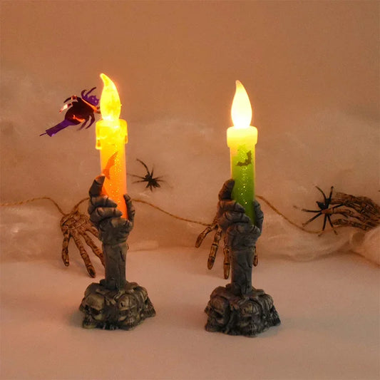 Luz LED de vela de fantasma de Halloween, calabaza, esqueleto, luz de mano, accesorio de terror para el hogar, decoración de fiesta feliz de Halloween, regalo de vela