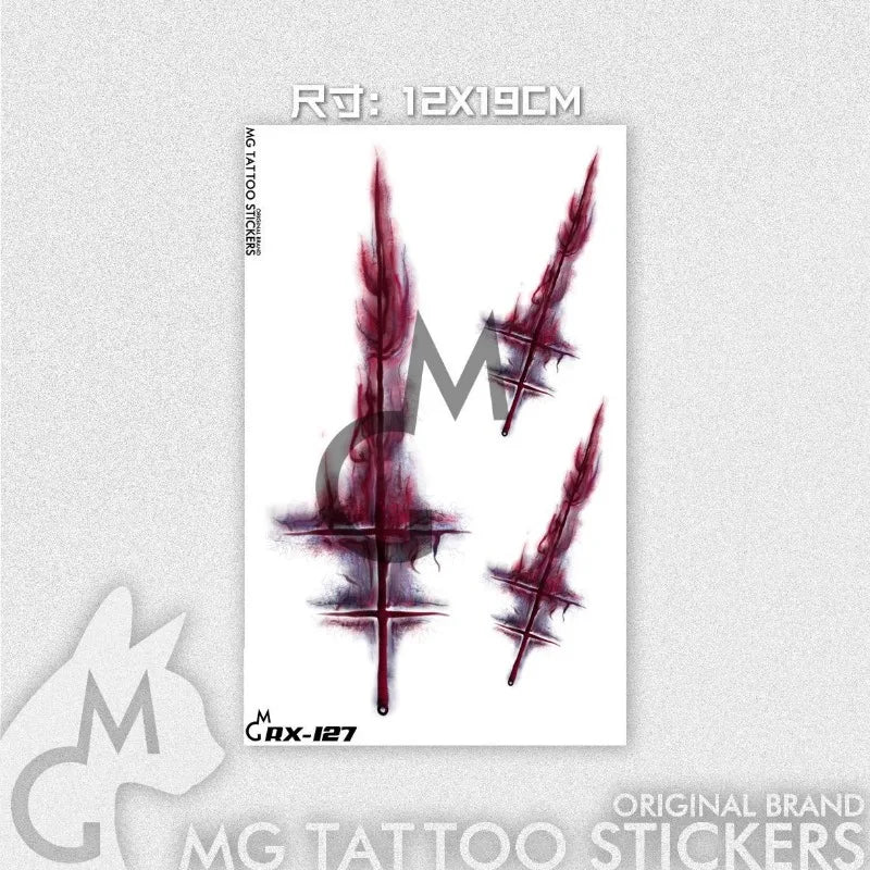Scar Fake Tattoo Halloween Cosplay Wound Temporary Tattoo Waterproof Red Cross Punk Tattoo Sticker Goth Art Lasting Tatto