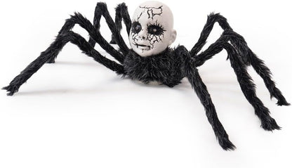 Terrifying Spider Doll Face Ornament - Motion Sensor LED Glowing Eyes Halloween Decor