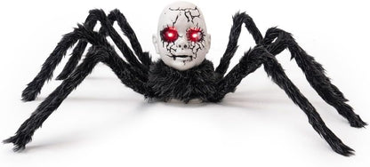 Terrifying Spider Doll Face Ornament - Motion Sensor LED Glowing Eyes Halloween Decor