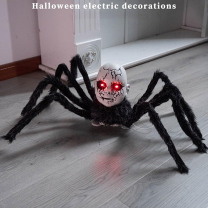 Terrifying Spider Doll Face Ornament - Motion Sensor LED Glowing Eyes Halloween Decor