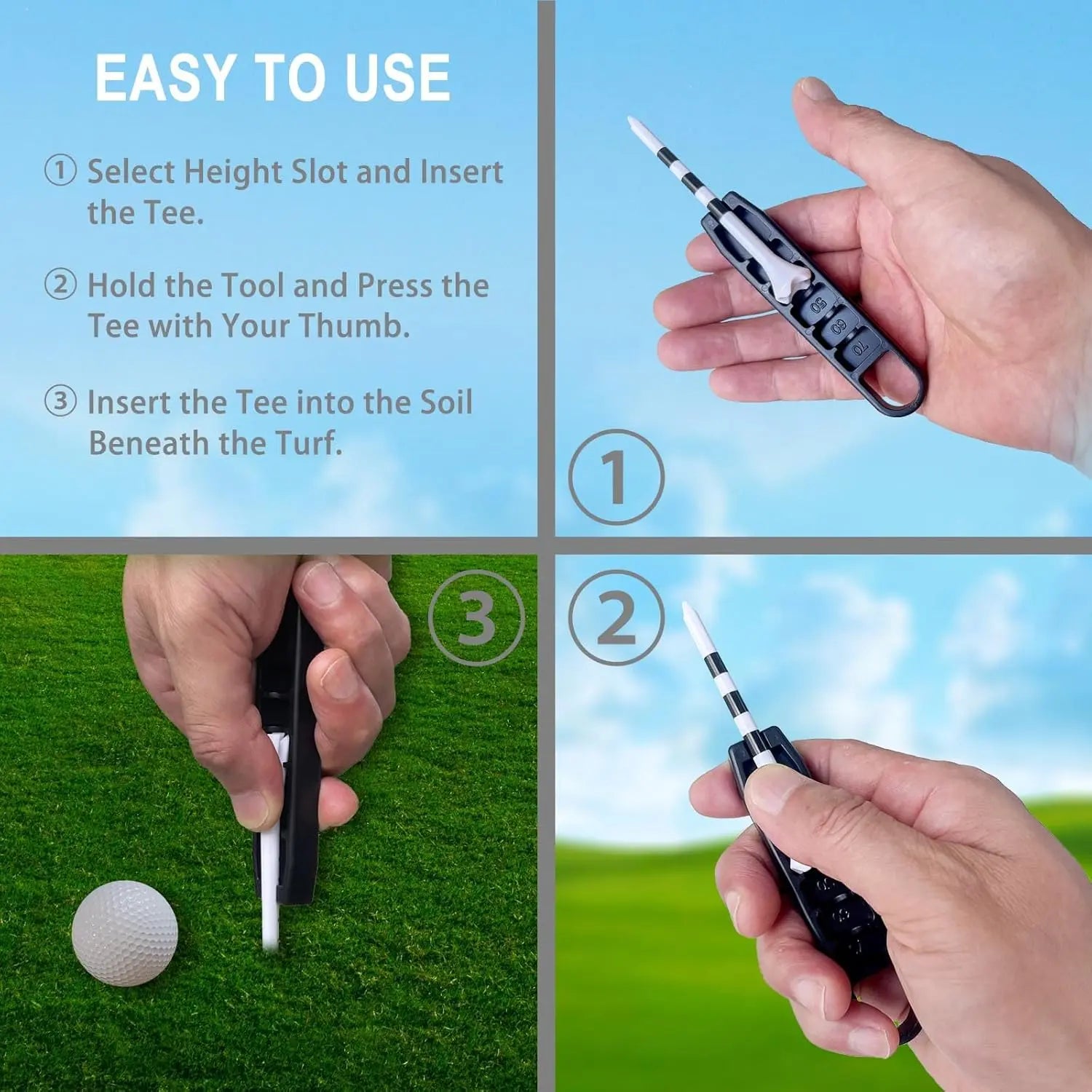 Golf Tee Height Setter Tool with 6 Adjustable Settings, for Consistent Swings and Accuracy, Fits Most Standard Tees, Portable On-Course Golf Swing Aid