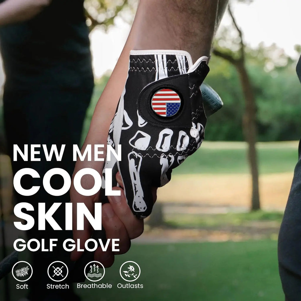 Golf Gloves Men Right Handed Golfer Left Hand with Ball Marker 1 Pack, Leather Premium Weathersof Grip Soft Mens Golf Glove, Size Small Medium ML Large XL teeZone