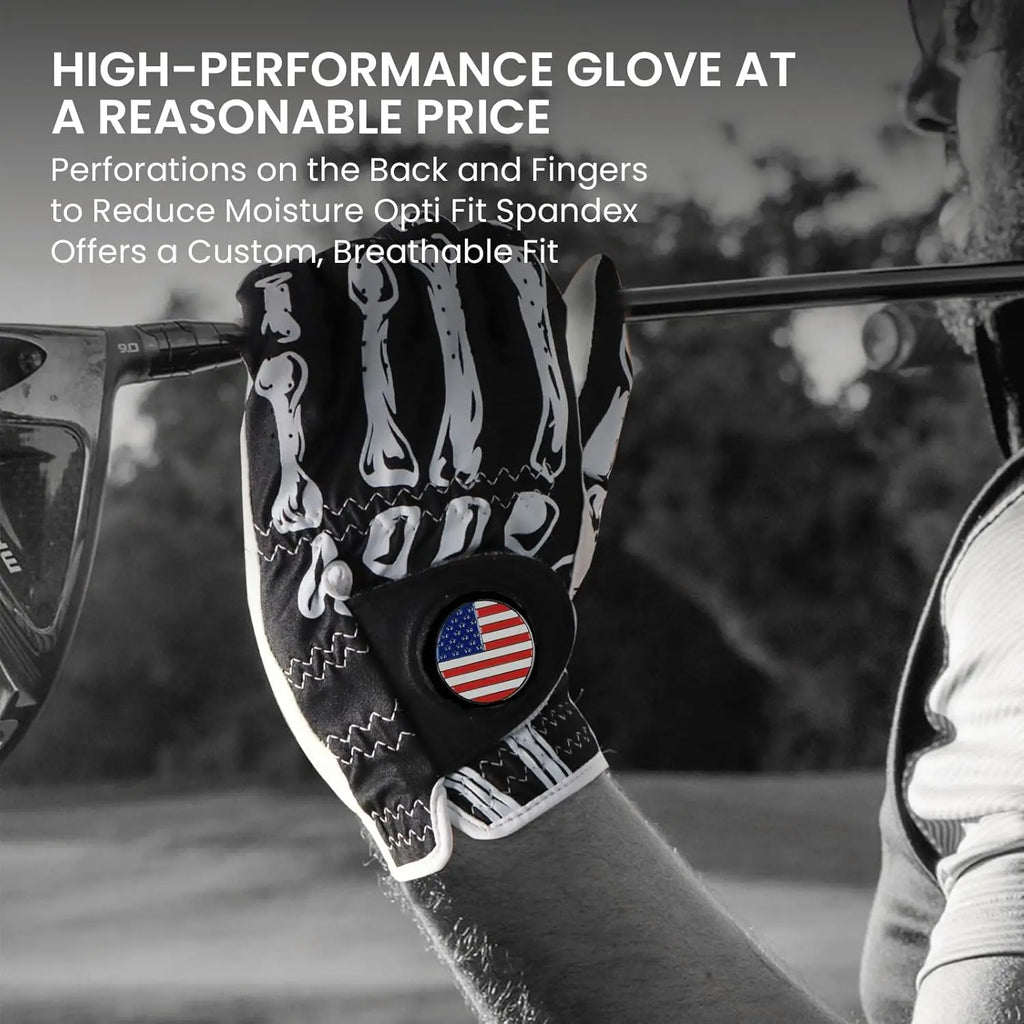 Golf Gloves Men Right Handed Golfer Left Hand with Ball Marker 1 Pack, Leather Premium Weathersof Grip Soft Mens Golf Glove, Size Small Medium ML Large XL teeZone
