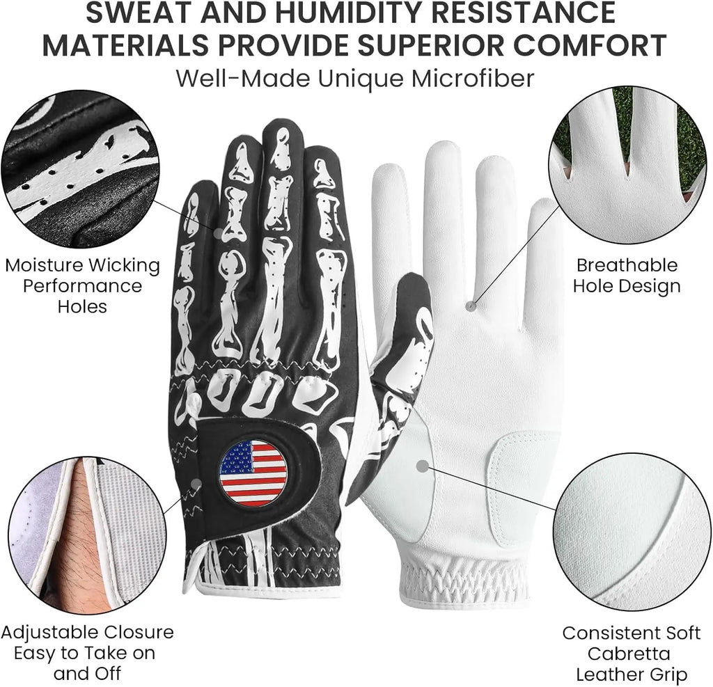 Golf Gloves Men Right Handed Golfer Left Hand with Ball Marker 1 Pack, Leather Premium Weathersof Grip Soft Mens Golf Glove, Size Small Medium ML Large XL teeZone