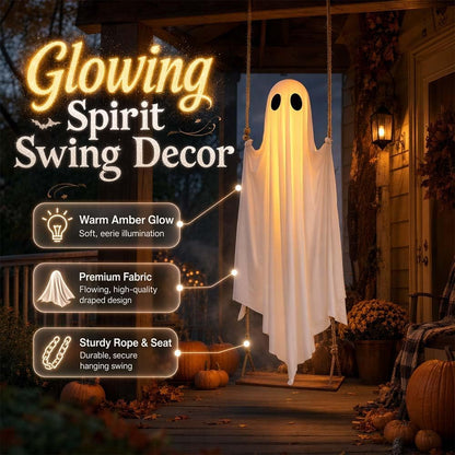 Glowing spirit swing decor hanging ghost with warm amber light and sturdy wood swing seat