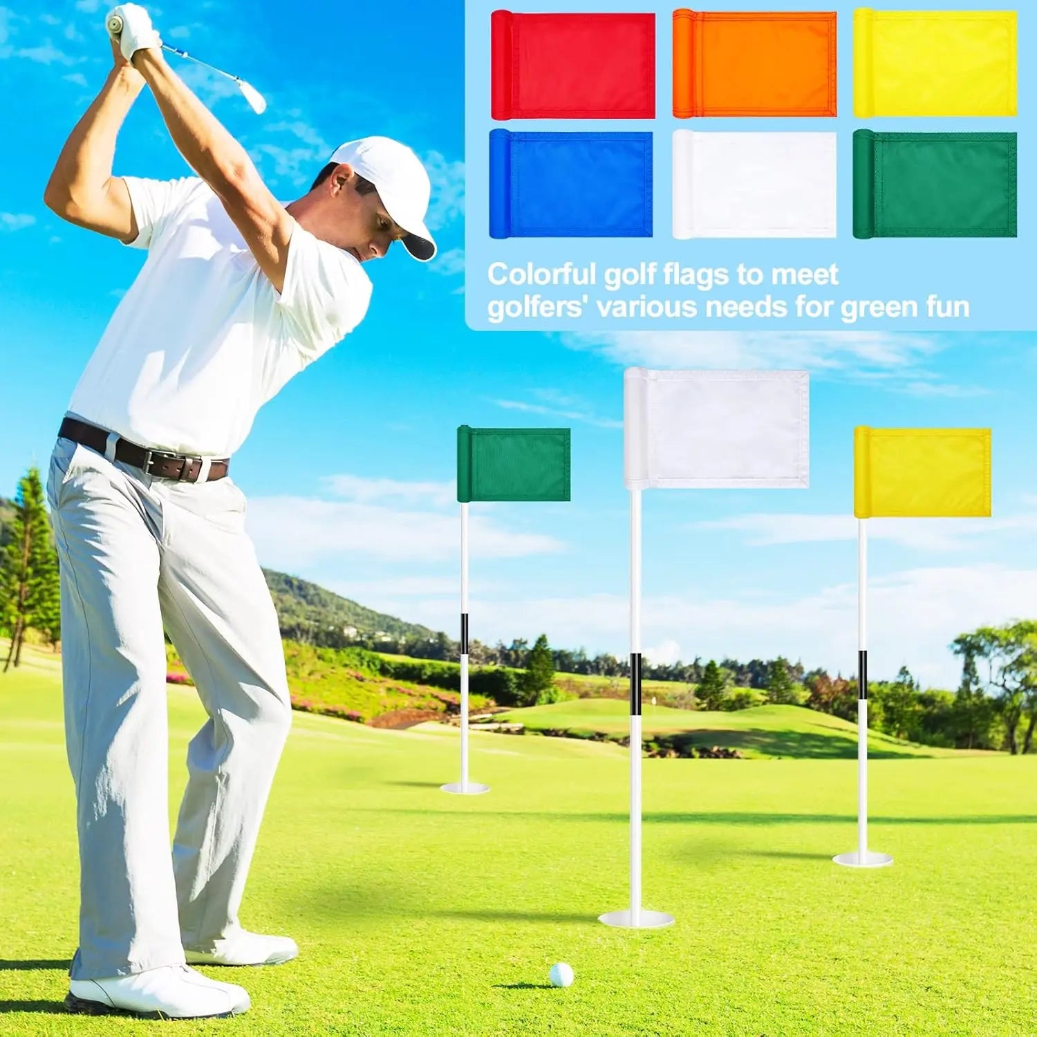12 Pcs Solid Golf Flag Target Flag with Tube Inserted Waterproof Putting Green Flags 420D Nylon Mini Pin Flags 8" L X 6" H for Yard Garden Backyard Outdoor Halloween Christmas Gift Adults teeZone