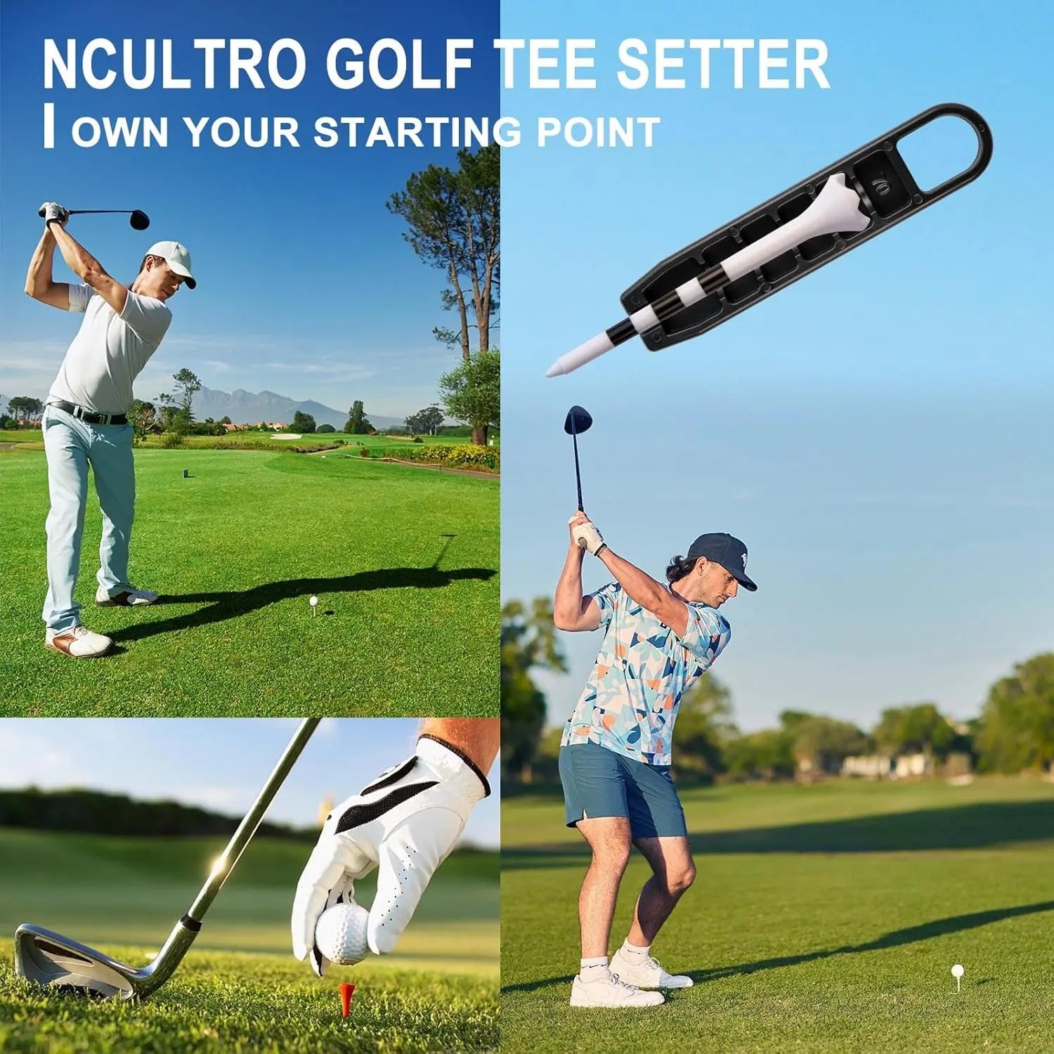 Golf Tee Height Setter Tool with 6 Adjustable Settings, for Consistent Swings and Accuracy, Fits Most Standard Tees, Portable On-Course Golf Swing Aid