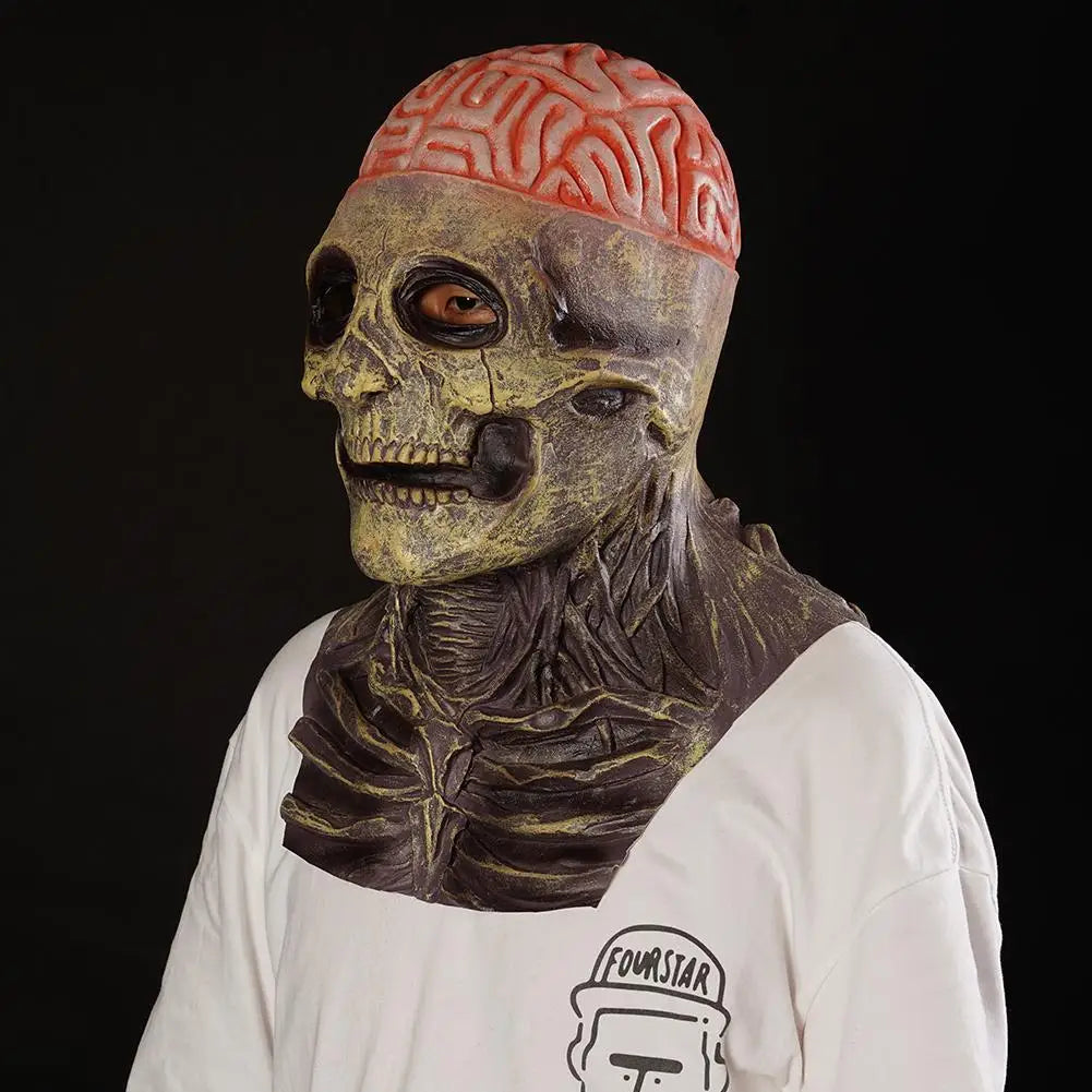 Scary Skull Mask Magic Cap Horror Bare Brain Zombie Latex Mask Halloween Party Masquerade Cosplay Terrible Full Face Headgear