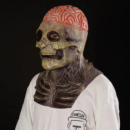 Scary Skull Mask Magic Cap Horror Bare Brain Zombie Latex Mask Halloween Party Masquerade Cosplay Terrible Full Face Headgear