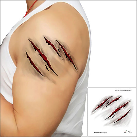 Pegatinas de tatuajes de cicatrices de zombi de Halloween con sangre de costra falsa, maquillaje de disfraz de efectos especiales para decoración de Halloween
