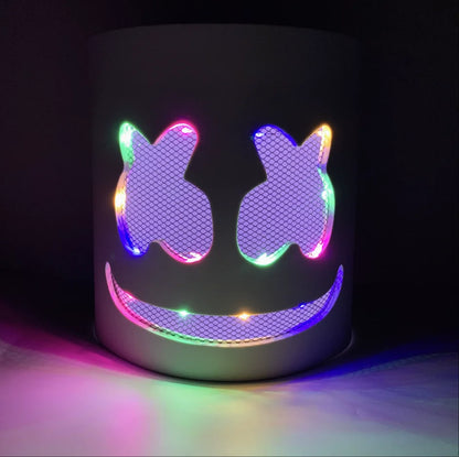 Halloween Light Up Mask Full Face LED Neon Marshmallow Mask Headgear Luminous DJ Music Festival Props Cosplay Rave Party Mask