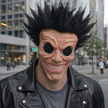 Adult Scary Latex Mask with Spiky Hair Half Creepy Mask for Halloween Costume Party Cosplay Realistic Wrinkle Face Costume Prop