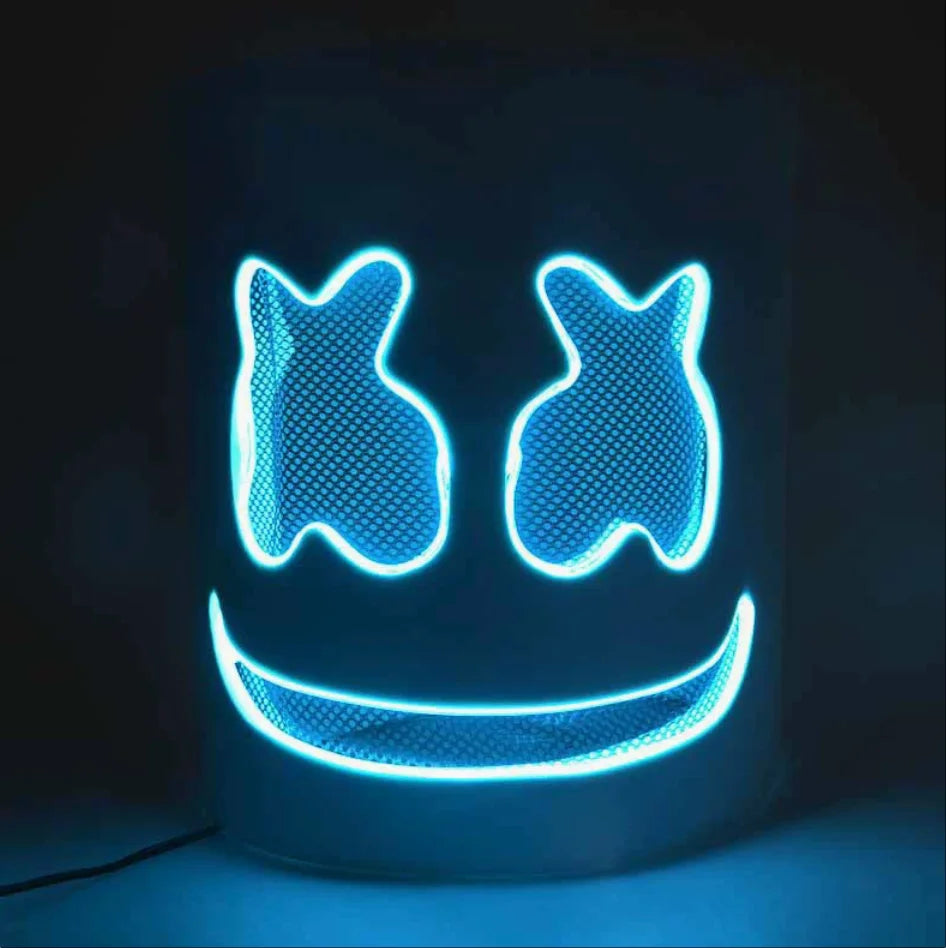 Halloween Light Up Mask Full Face LED Neon Marshmallow Mask Headgear Luminous DJ Music Festival Props Cosplay Rave Party Mask