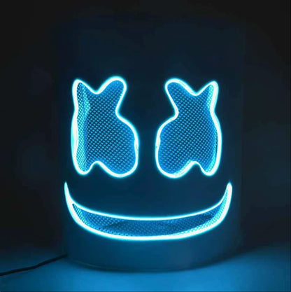 Halloween Light Up Mask Full Face LED Neon Marshmallow Mask Headgear Luminous DJ Music Festival Props Cosplay Rave Party Mask