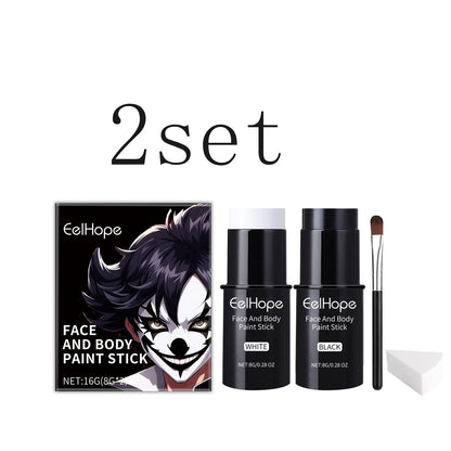 Black White Face Body Paint Kit Cover Foundation Clown Colorful Long Lasting Waterproof Halloween Festive Makeup Accessories Set
