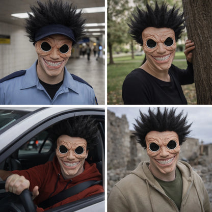 Adult Scary Latex Mask with Spiky Hair Half Creepy Mask for Halloween Costume Party Cosplay Realistic Wrinkle Face Costume Prop