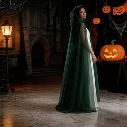 Ghost Costume Hooded Cloak - witch long dress outfit