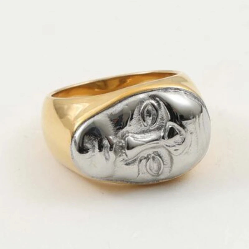 Anillo gótico de dos tonos con forma de cara de acero inoxidable para mujer, regalos de Halloween