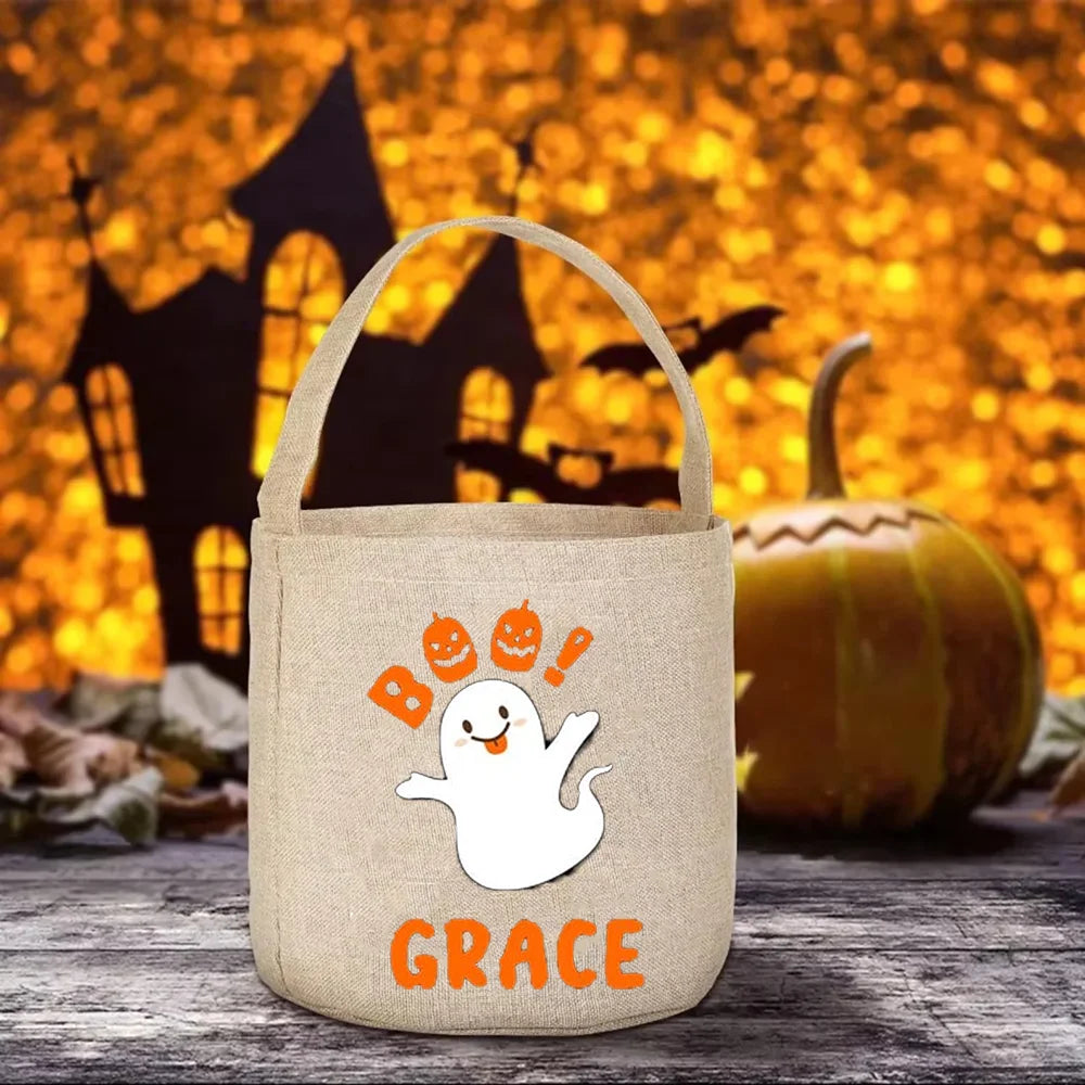 Bolsa personalizada de Halloween para dulces con fantasma espeluznante, cubo de caramelos, regalo para niños, linda cesta Boo, suministros divertidos para decoración de fiestas