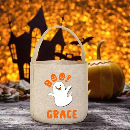 Bolsa personalizada de Halloween para dulces con fantasma espeluznante, cubo de caramelos, regalo para niños, linda cesta Boo, suministros divertidos para decoración de fiestas