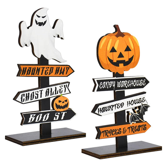 Adorno de madera de Halloween Fantasma Calabaza Calavera Decoración de escritorio de terror para niños Suministros de fiesta de Halloween