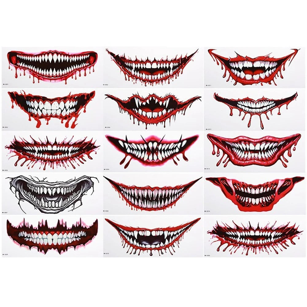 Big Mouth Tattoo Stickers 3D Creepy Lip & Body Decals for Party Makeup Horror DIY Fake Wounds & Scars For Halloween Party Tool