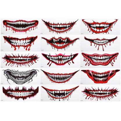 Big Mouth Tattoo Stickers 3D Creepy Lip & Body Decals for Party Makeup Horror DIY Fake Wounds & Scars For Halloween Party Tool
