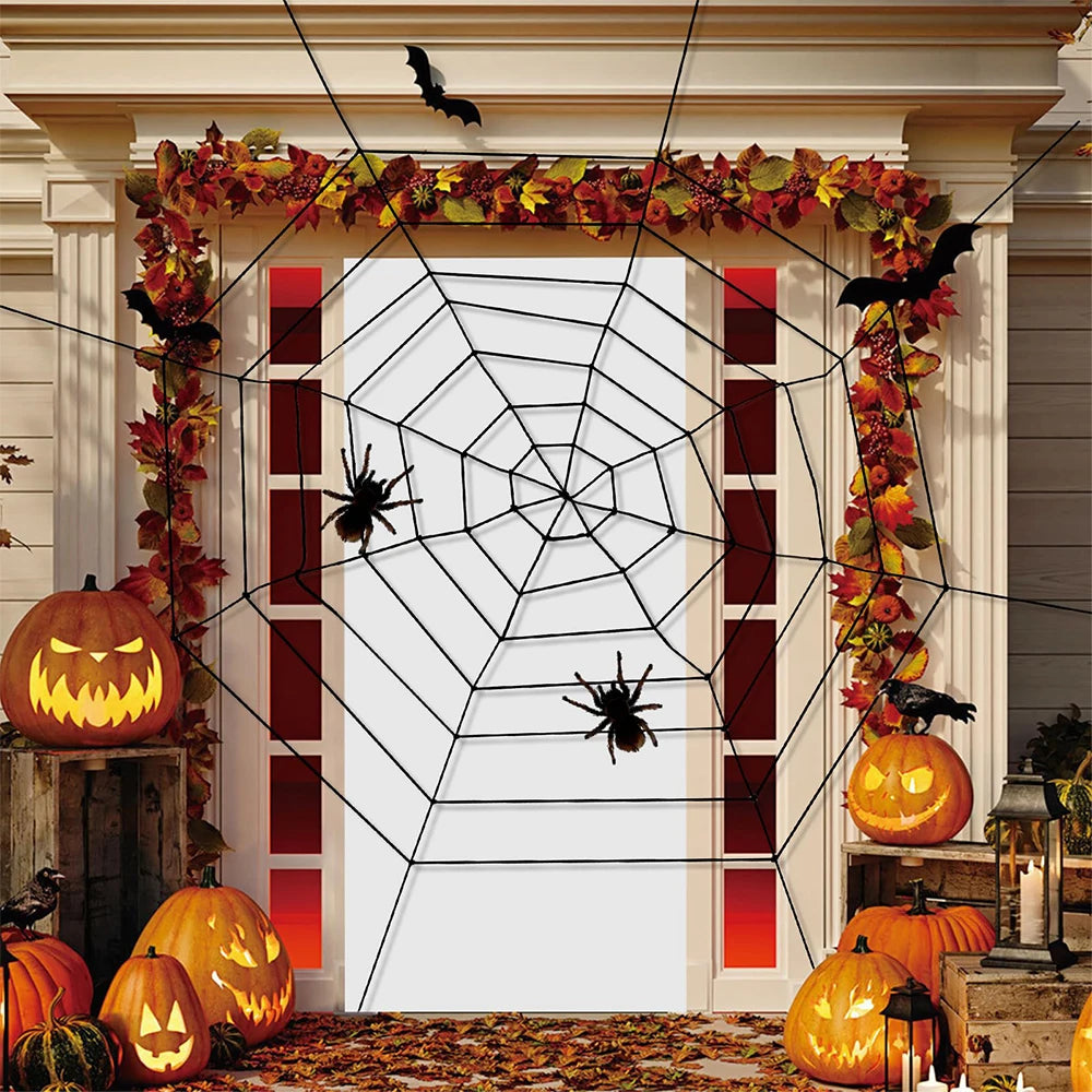 Decoración de exteriores de Halloween: telaraña de 1.5 m (5 pies) para pared de casa encantada y terrorífica