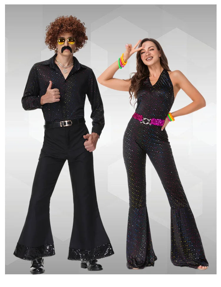 70s Disco Costume - sequin bell-bottom jumpsuit