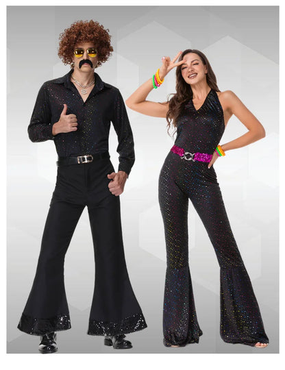 70s Disco Costume - sequin bell-bottom jumpsuit
