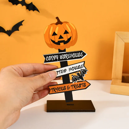 Halloween Wooden Ornament Ghost Pumpkin Skull Horror Desktop Decoration For Kids Halloween Party Supplies