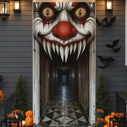 Halloween Decorations Door Cover,Spooky Witch and Zombie Theme Wall