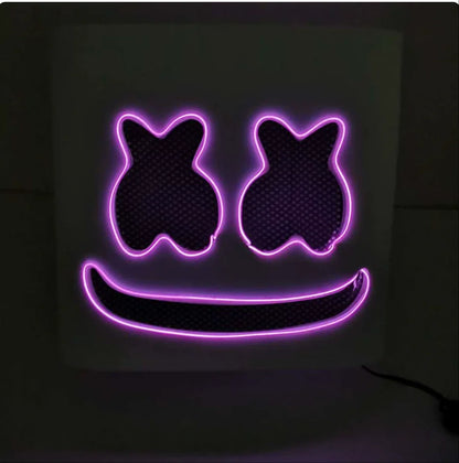 Halloween Light Up Mask Full Face LED Neon Marshmallow Mask Headgear Luminous DJ Music Festival Props Cosplay Rave Party Mask