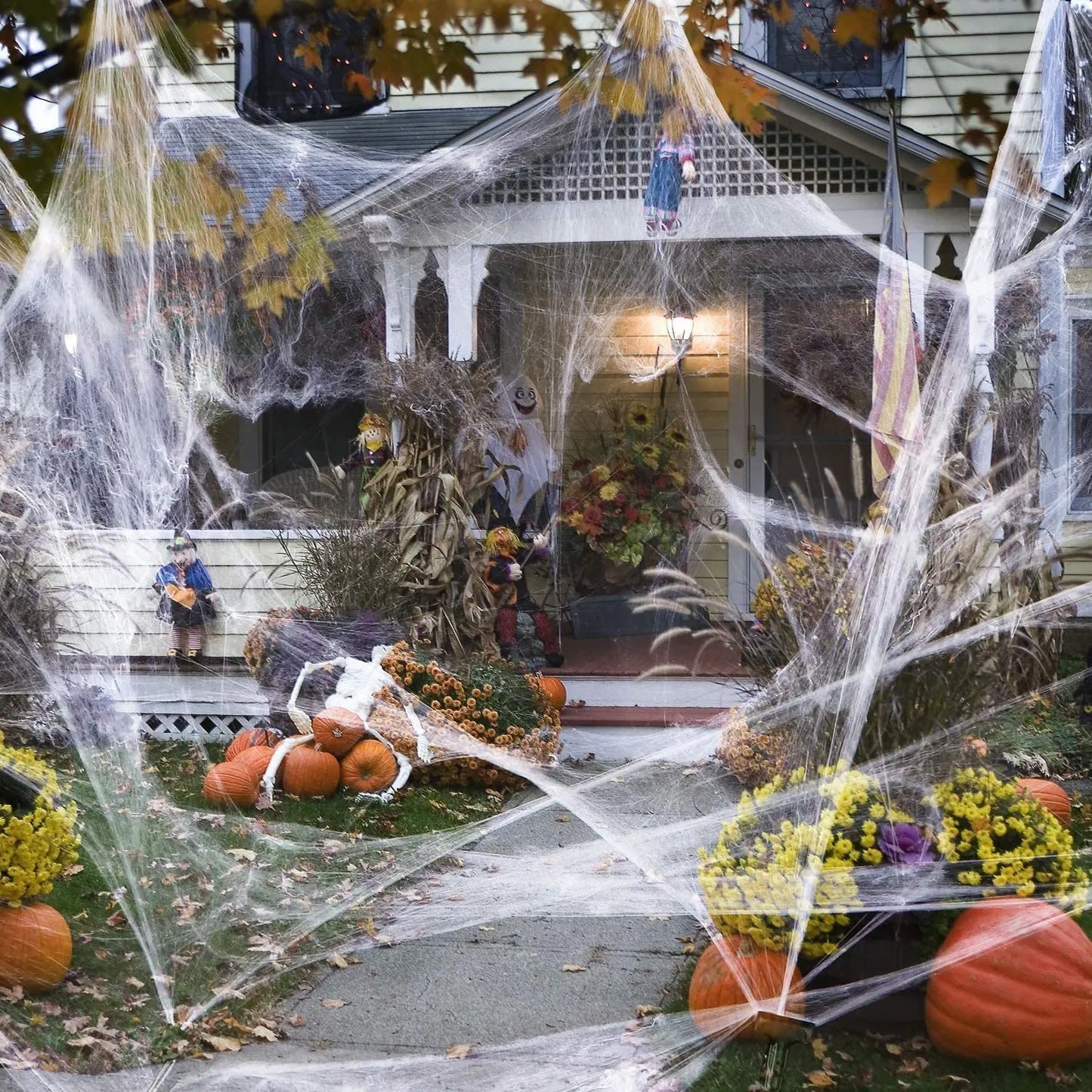 Telaraña blanca para decoraciones de Halloween, telaraña elástica artificial