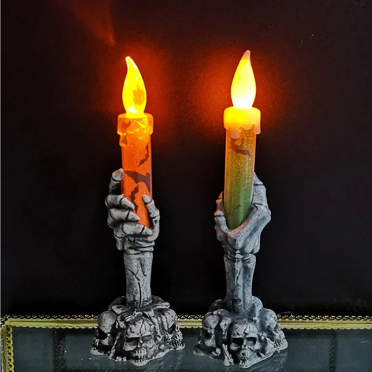 Luz LED de vela de fantasma de Halloween, calabaza, esqueleto, luz de mano, accesorio de terror para el hogar, decoración de fiesta feliz de Halloween, regalo de vela