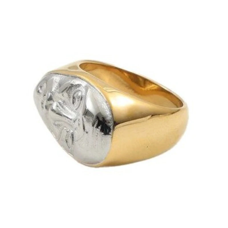 Anillo gótico de dos tonos con forma de cara de acero inoxidable para mujer, regalos de Halloween