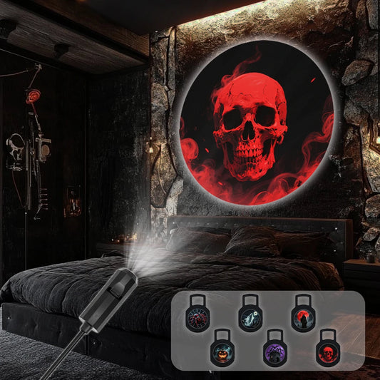 Proyector de luz nocturna LED de Halloween, puede cambiar el patrón, calavera, fantasma, murciélago, calabaza, muerte, decoración con forma de araña, cre