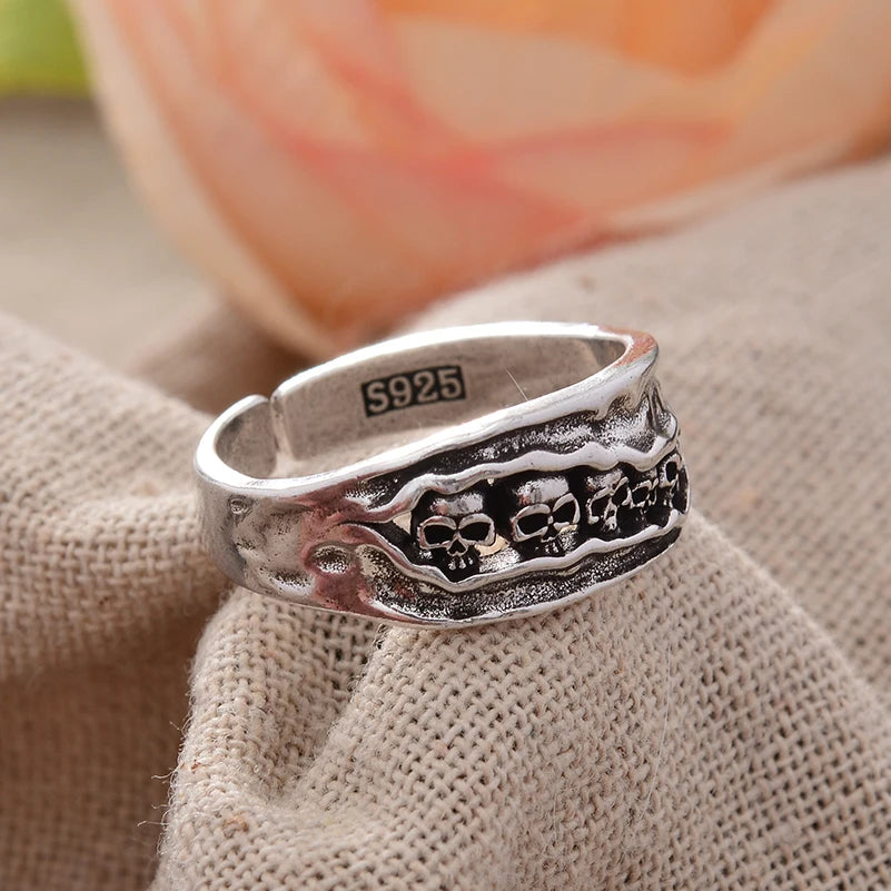Original Jewelry Horrible 5 Skull Design Thai Silver Men Finger Ring Halloween Gifts Cheap