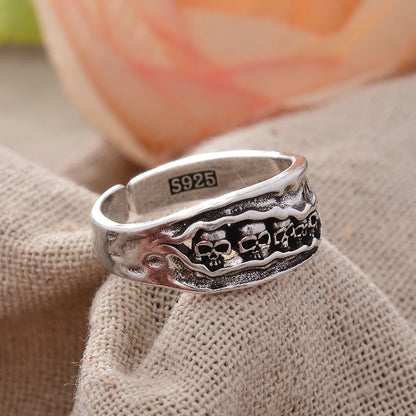Original Jewelry Horrible 5 Skull Design Thai Silver Men Finger Ring Halloween Gifts Cheap
