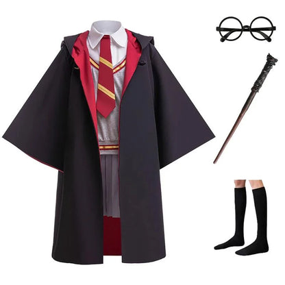 Disfraz de cosplay para niñas, top a rayas + capa, traje casual, carnaval, Halloween, cumpleaños, vestido de escuela de magia