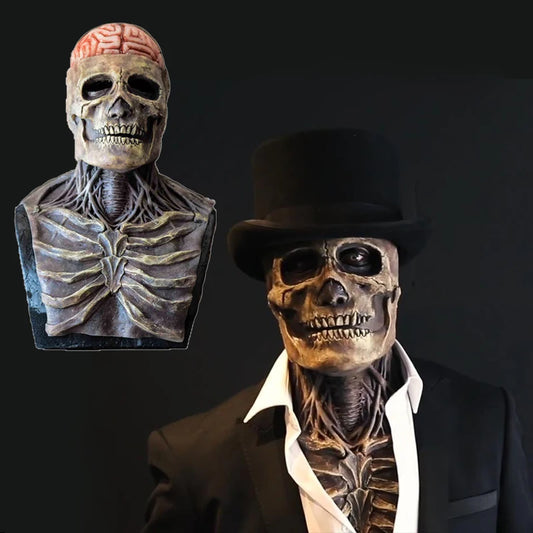 Máscara de calavera aterradora de Halloween Máscara de látex de calavera realista para fiesta de Halloween, carnaval, cosplay, accesorio, tocado de calavera roja malvada