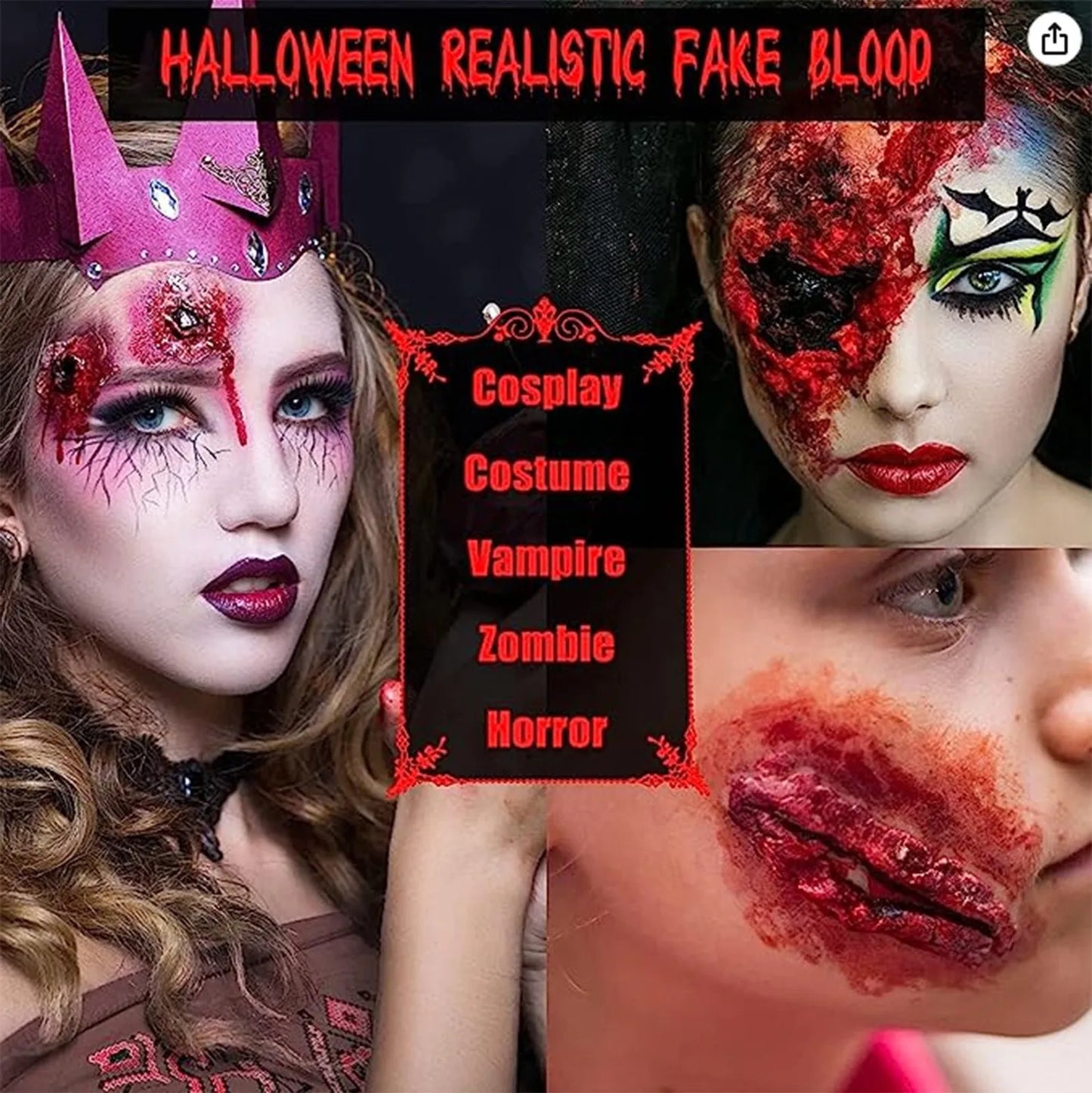 60ml Halloween Fake Blood Halloween Liquid Blood Drops Halloween Simulation Vampire Fake Blood Spray For Cosplay prop.