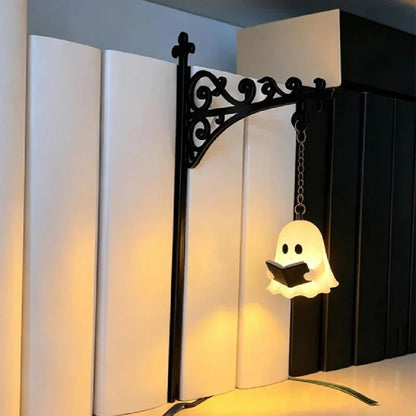 Halloween Hanging Ghost Reading Book Night Light Warm LED Wall Decor Lamp Cute Spooky Ghost Lantern Bedroom Book Ambient Light