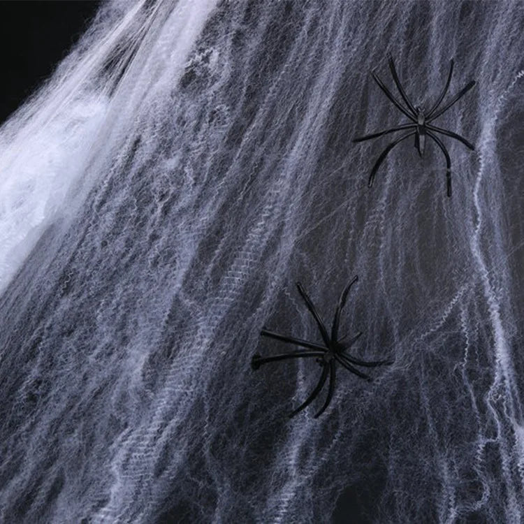 Telaraña blanca para decoraciones de Halloween, telaraña elástica artificial