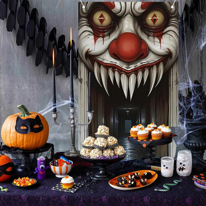 Halloween Decorations Door Cover,Spooky Witch and Zombie Theme Wall